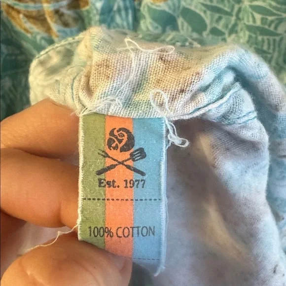 Margaritaville Men's BBQ Shirt - Teal and Tan Tropical Floral Hawaiian Beach Top - Picture 6 of 6